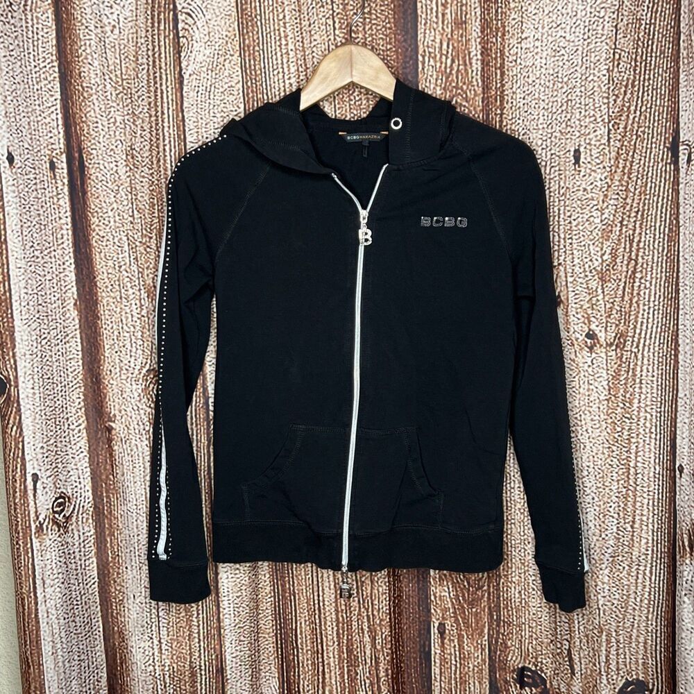 Vintage Bcbg Maxazria Rhinestone Women’s S Black Hoodie Jacket Y2K